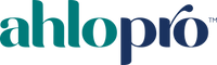 Logo of ahlo pro with teal and blue text on a white background