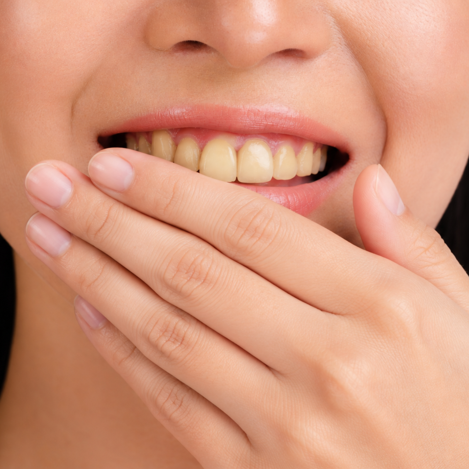 Hand covering a mouth