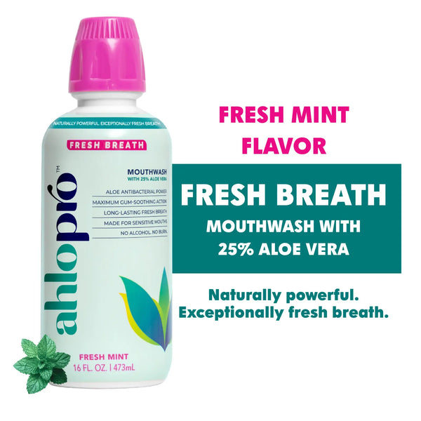 Ahlo Pro mouthwash bottle with fresh mint flavor on a white background