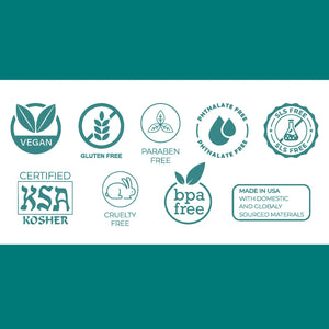 Collection of green product safety and certification icons on a white background