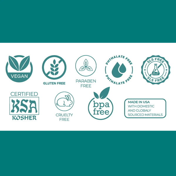Collection of green product safety and certification icons on a white background
